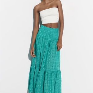 NWOT Zara Printed Smock Waist Maxi Skirt